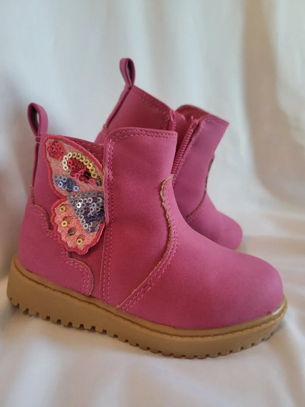 Sugar Kids Boots Girls Size 6 M Pink Butterfly Sequin Zipper Toddler Ankle EUC